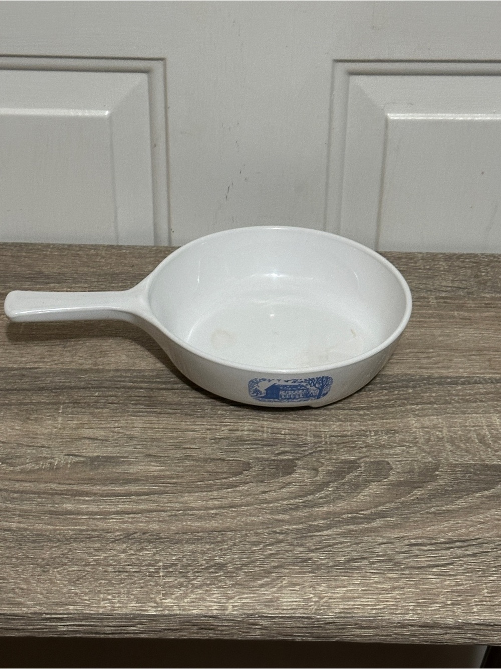 Amana Radarware Browning Skillet Made By Corning 6.75” GUC White Blue Farmhouse